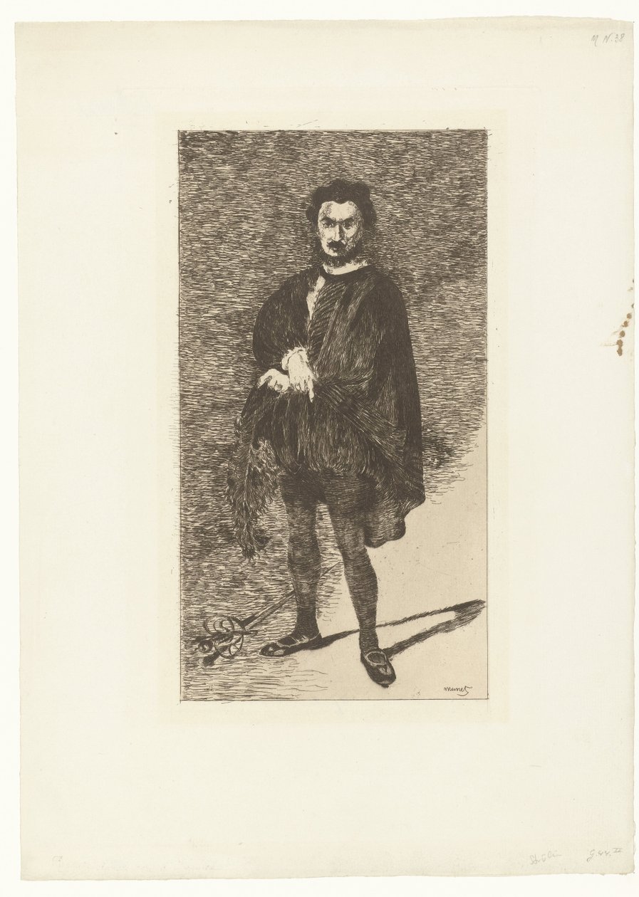 Näyttelijä Philibert Rouvière näyttelijänä roolissa Hamlet Rouvière Hamletina Traaginen näyttelijä tekijältä Édouard Manet