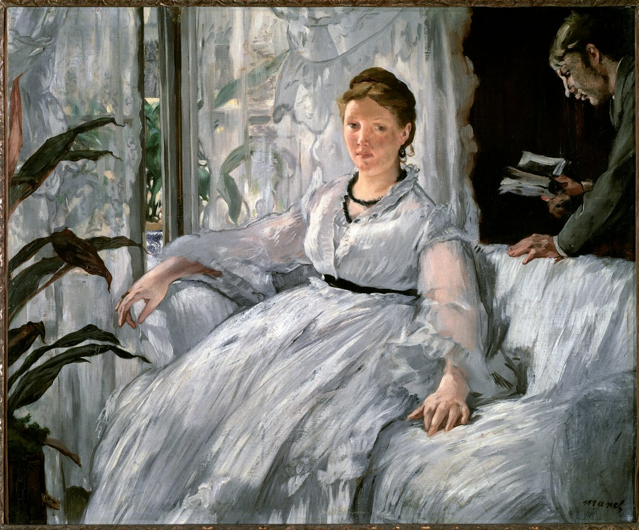 Lukeminen. (Suzanne Manetin ja hänen poikansa Leon Koella-Leenhoffin muotokuvia) - 1865. Öljy kankaalle tekijältä Édouard Manet