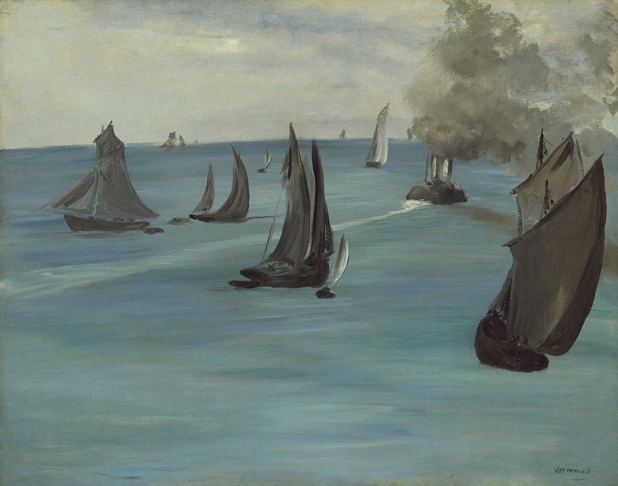 Höyrylaiva lähtee Boulognessa, 1864 tekijältä Édouard Manet