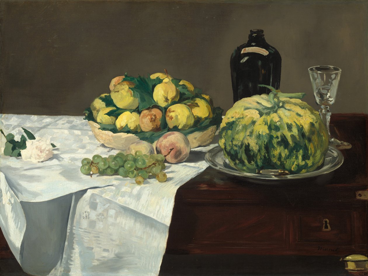 Asetelma melonin ja persikoiden kanssa, c. 1866. tekijältä Édouard Manet