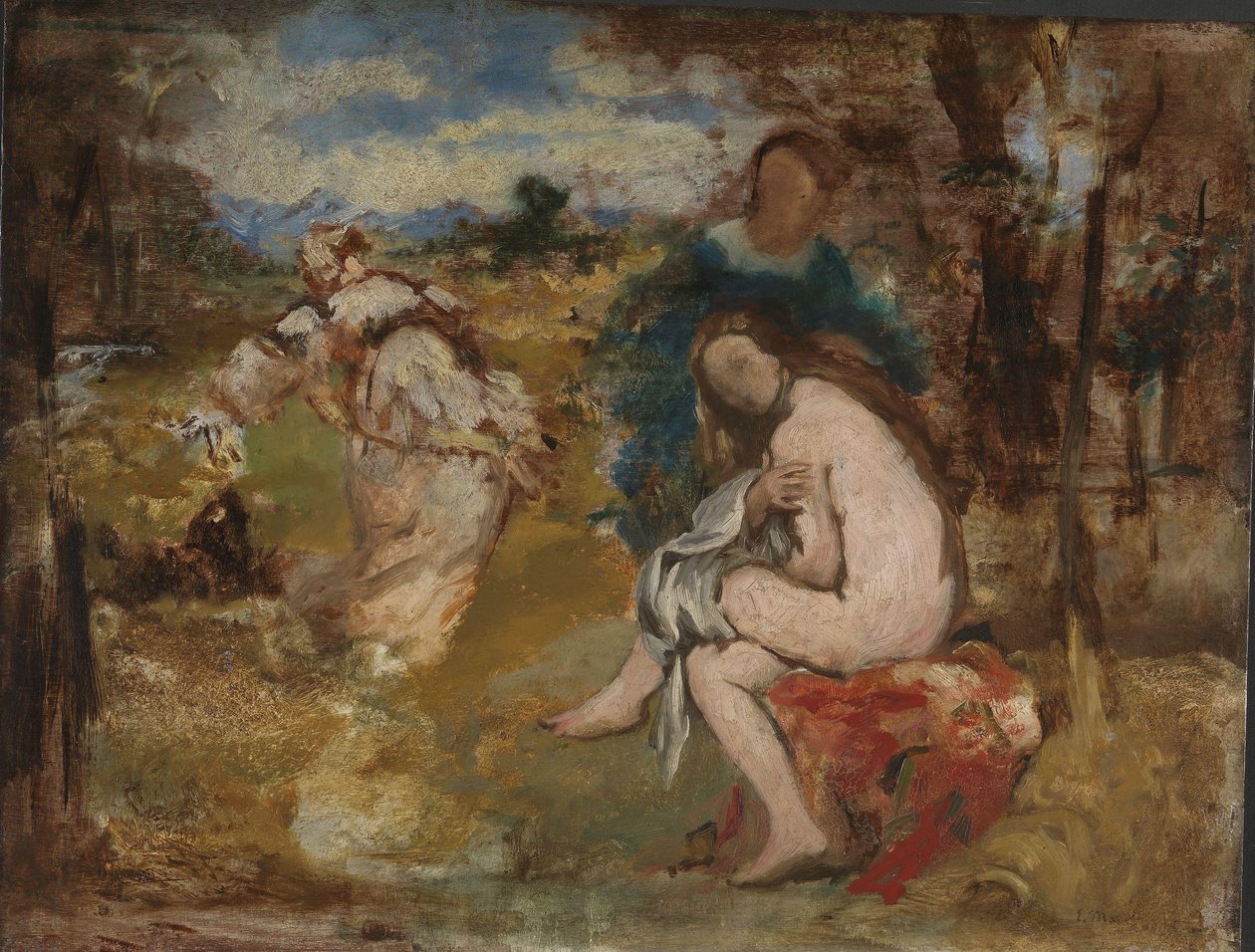 Yllättynyt nymfi, n. 1860 (öljy kankaalle) tekijältä Édouard Manet