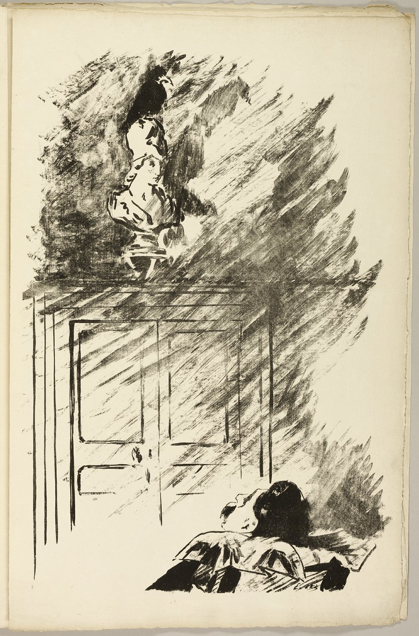 Korppi Pallaksen rintakuvalla ("Istui Pallasin rintakuvalla..."), elokuvasta Korppi (Le Corbeau) tekijältä Édouard Manet
