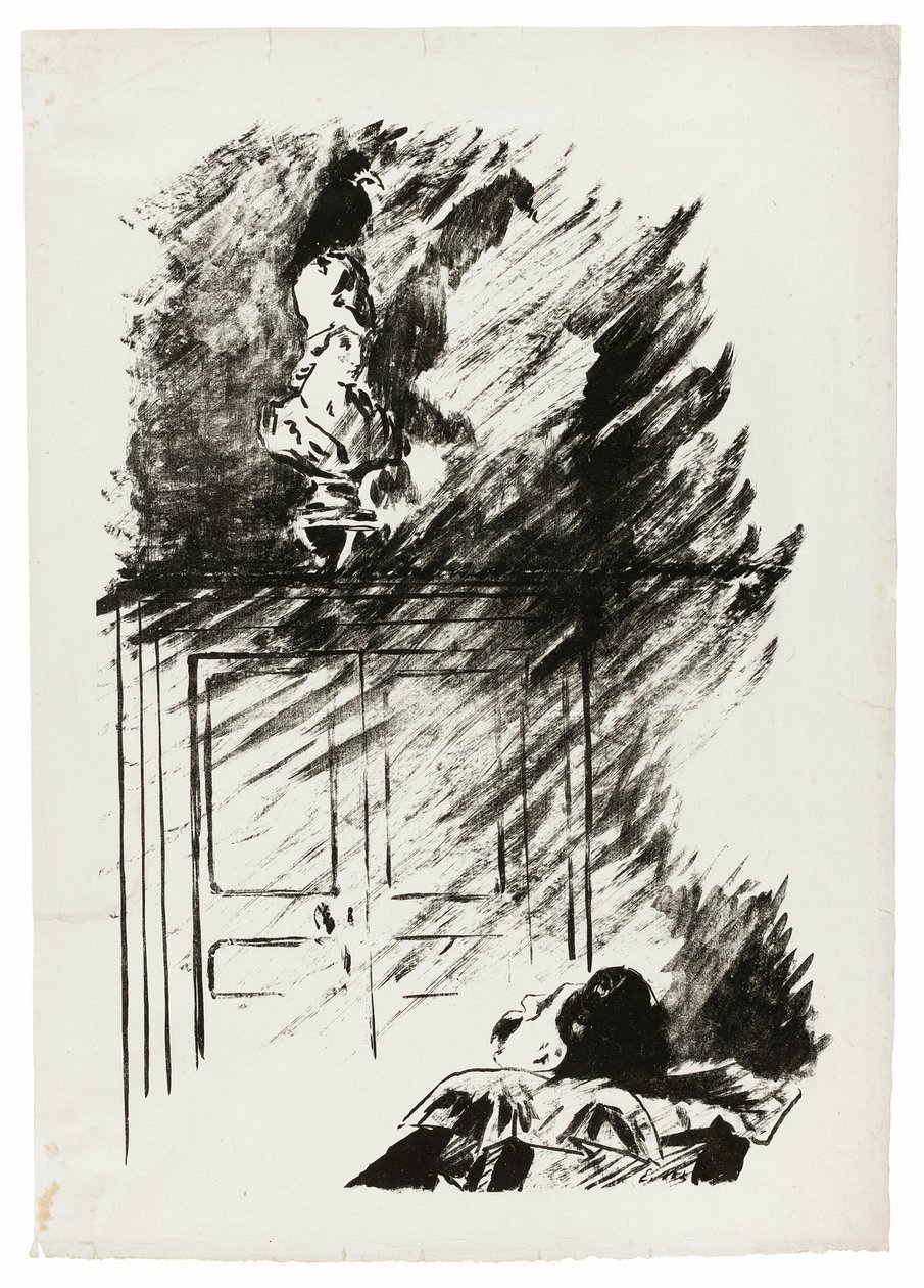Korppi Pallaksen rintakuvalla ("Istui Pallasin rintakuvalla..."), elokuvasta Korppi (Le Corbeau) tekijältä Édouard Manet