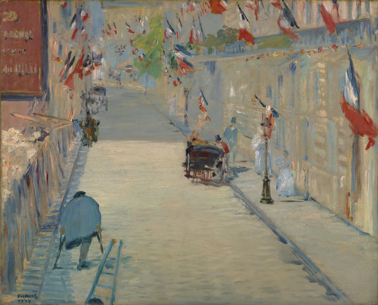 Rue Mosnier lippuineen, 1878 tekijältä Édouard Manet