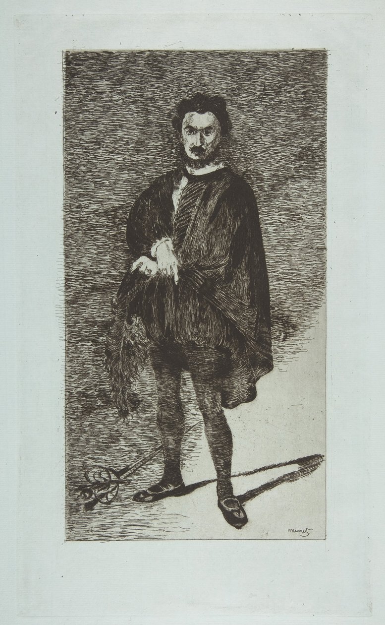Traaginen näyttelijä: Rouvière Hamletin roolissa, 1865-66. tekijältä Édouard Manet