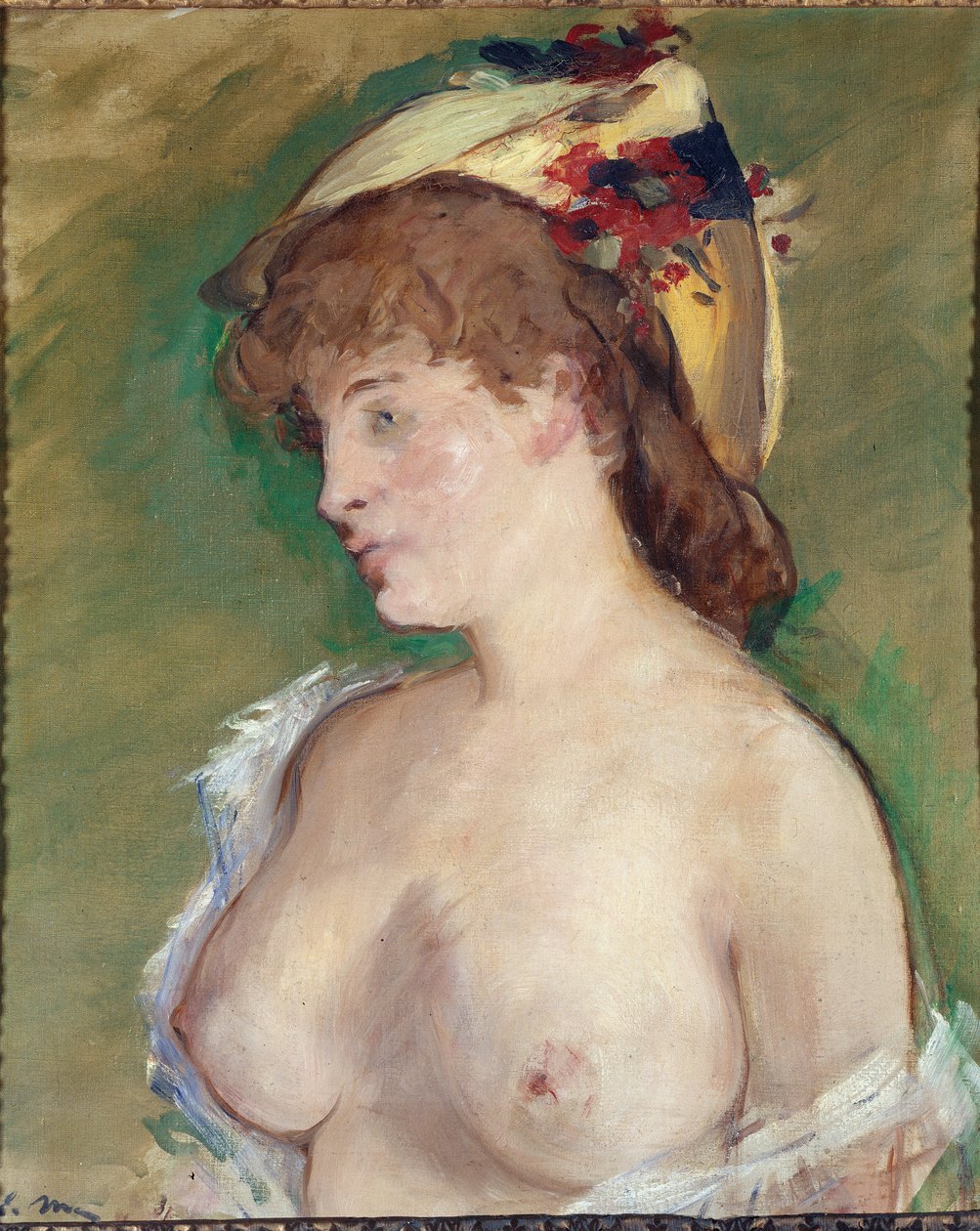 Blondi yläosattomilla - öljy kankaalle tekijältä Édouard Manet