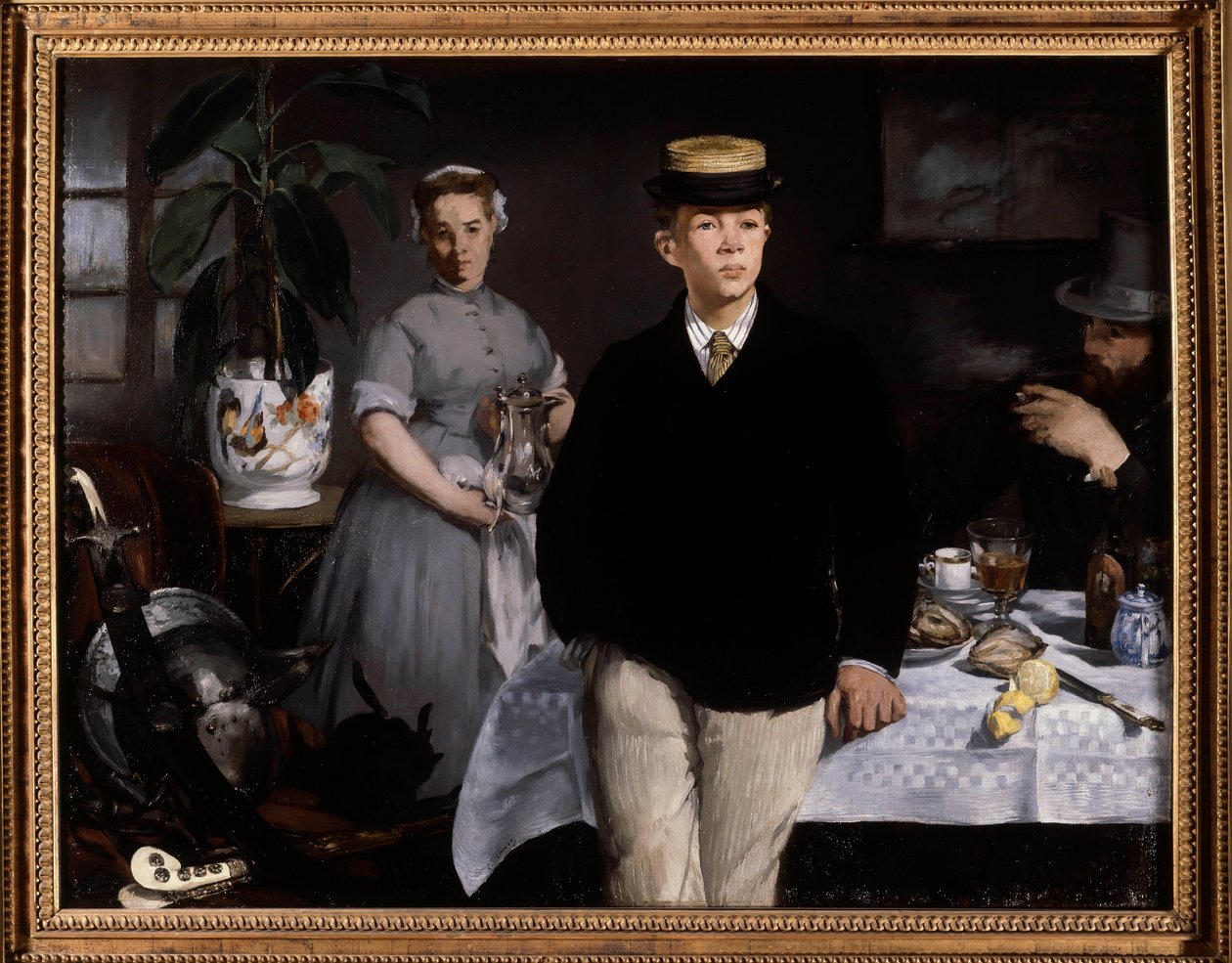 Aamiainen työpajassa Edouard Manetin maalaus (1832-1883) 1868 Su. 1,18x1,54 m München, Neue Pinakothek - Aamiainen studiossa. Edouard Manet