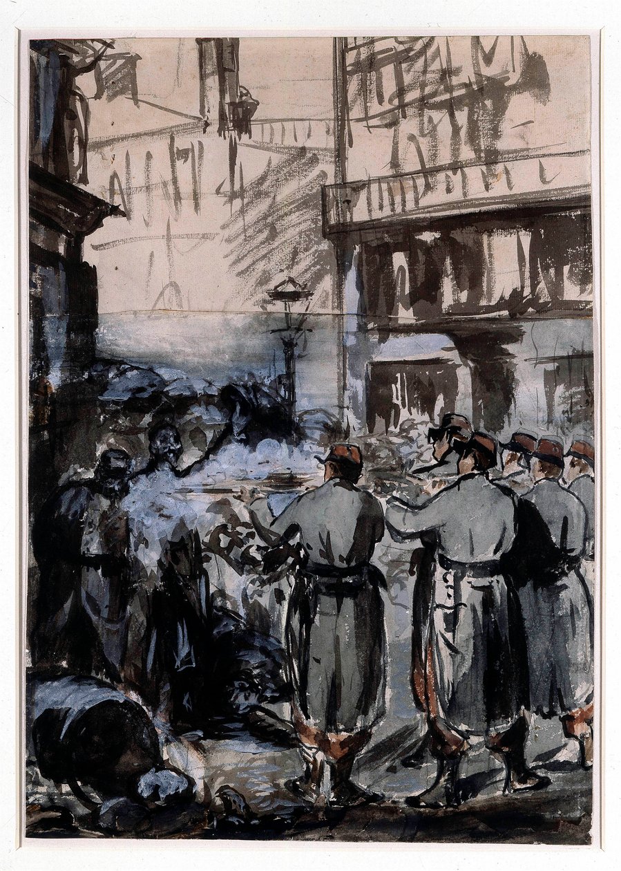 Kaupunki 1871: "" Barrikadi"" Piirustus Edouard Manet (1832-1883) 1871 Dim. 46,2 x 32,5 m tekijältä Édouard Manet