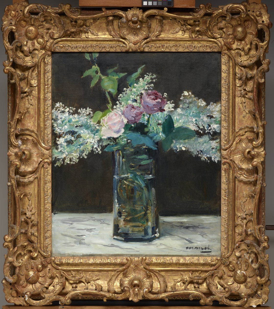 Maljakko valkoisia syreenejä ja ruusuja tekijältä Édouard Manet