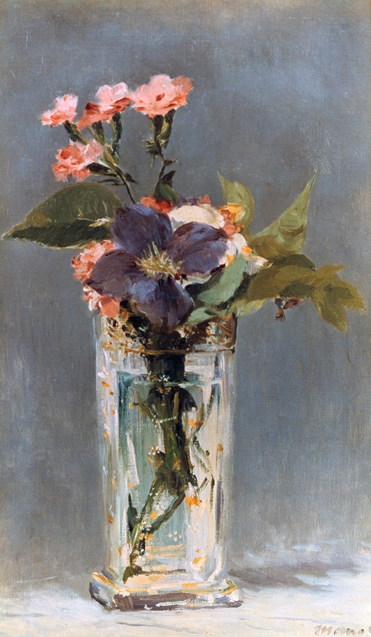 Violetit ja Clematis kristallimaljakossa, 1882 tekijältä Édouard Manet