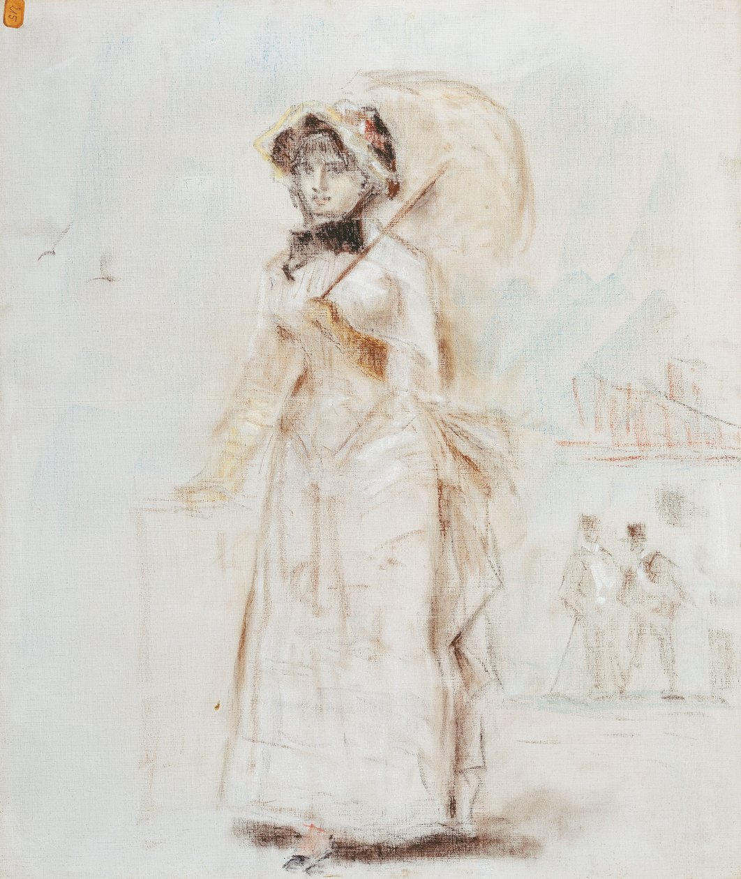 Nainen kävelee avoimen sateenvarjon kanssa; Nainen kävelylle avoimella aurinkovarjolla, 1880 tekijältä Édouard Manet