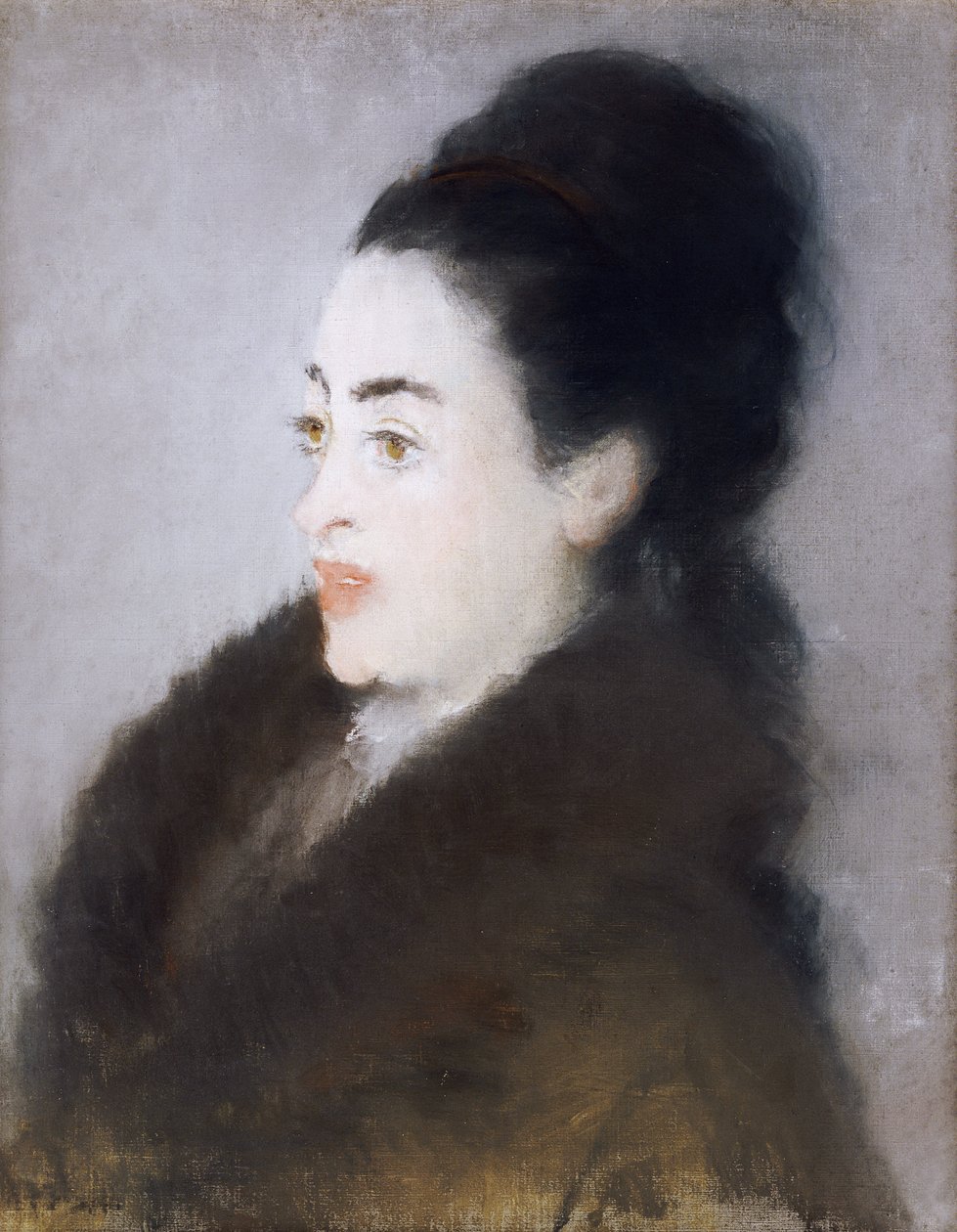 Nainen turkissa profiilissa, 1879 tekijältä Édouard Manet