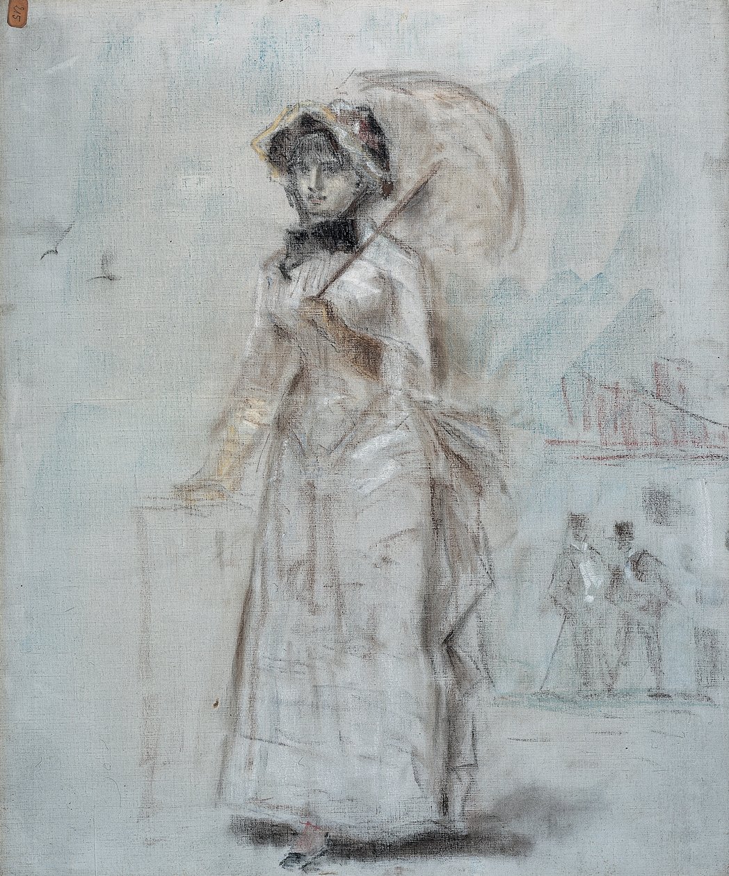 Nainen kävelee avoimen sateenvarjon kanssa, 1880 tekijältä Édouard Manet