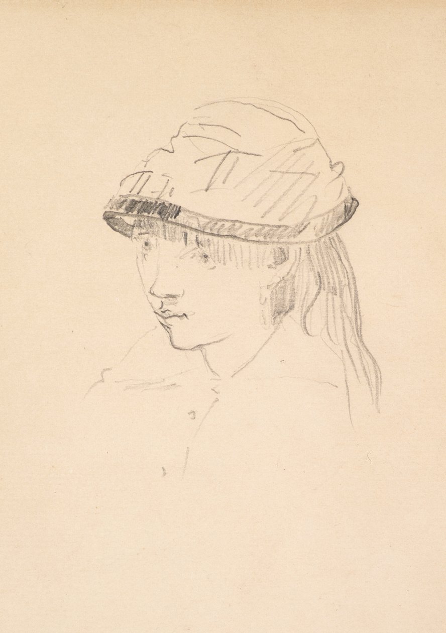 Nuori tyttö pyöreässä hatussa, 1878-79 (grafiitti paperille) tekijältä Édouard Manet