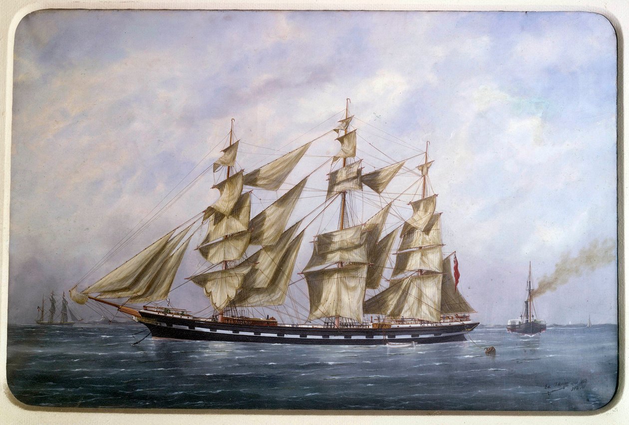 Rossdhu, kolme englantilaista mattoa kuivapurjehduksella, Edouard Adamin (1847-1929) akvarelli 1882 Paris, Musee de la Marine tekijältä Edouard Marie Adam