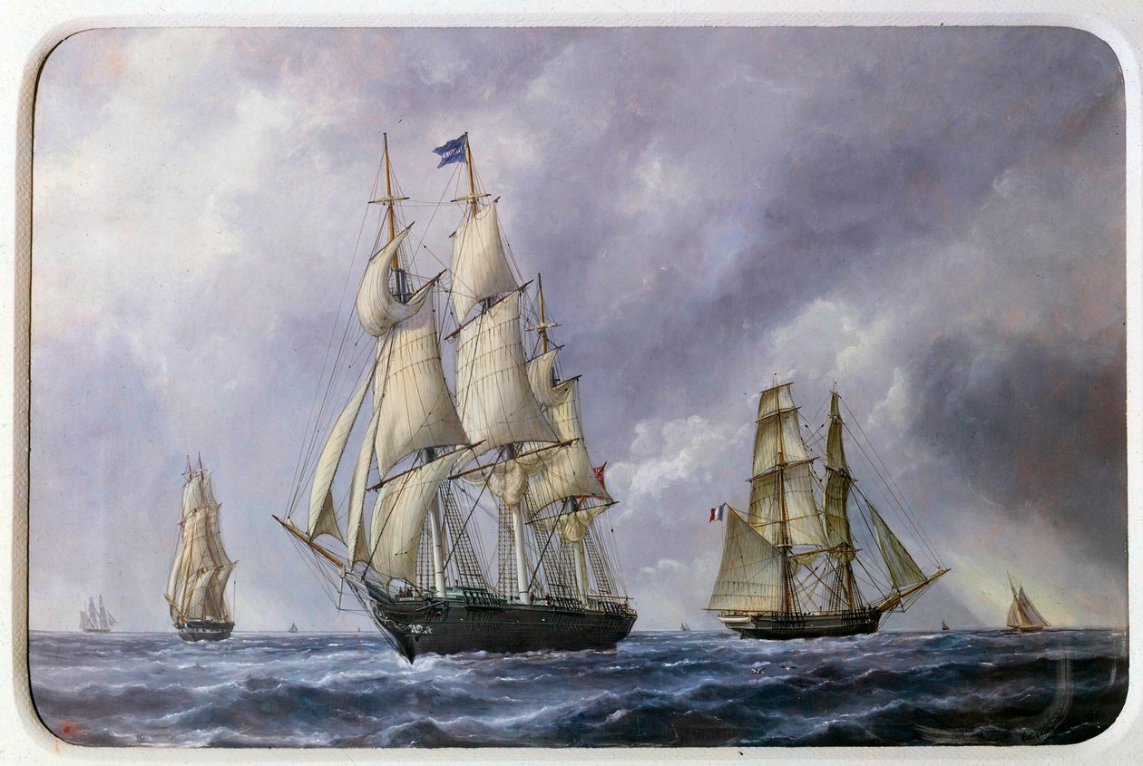 Three Mat Englanti ja Brick French vuonna 1881 Akvarelli Edouard Adam (1847-1929) 1881 Paris, Musee de la Marine tekijältä Edouard Marie Adam
