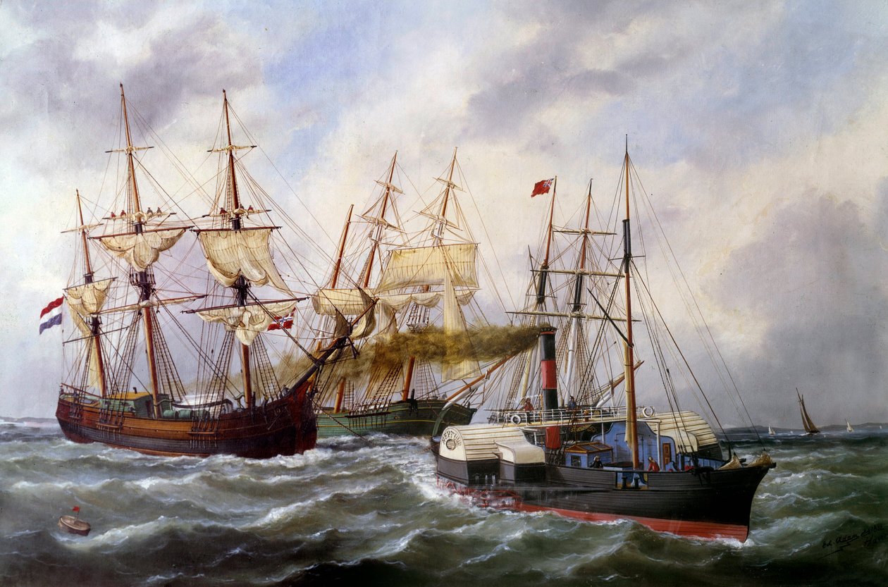 Le Neptune au Havren kaksi kolmen maton perävaunua vuonna 1882 Edouard Adamin (1847-1929) maalaus 1882 Paris, Musee de la Marine tekijältä Edouard Marie Adam