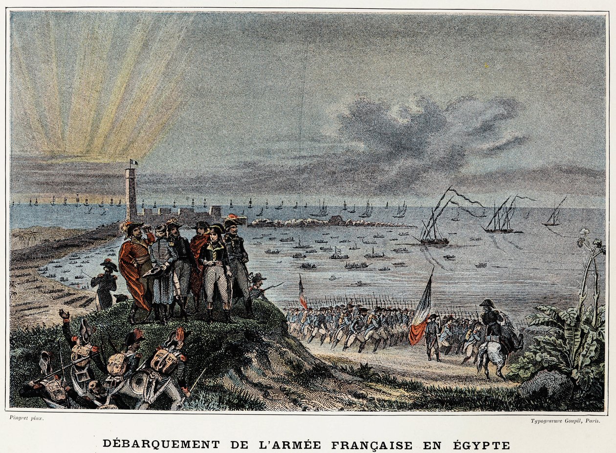 Ranskan armeijan maihinnousu Egyptissä - "" Victoires et Conquêtes des Armees Francaises"", Paris, n.d. tekijältä Edouard Pingret