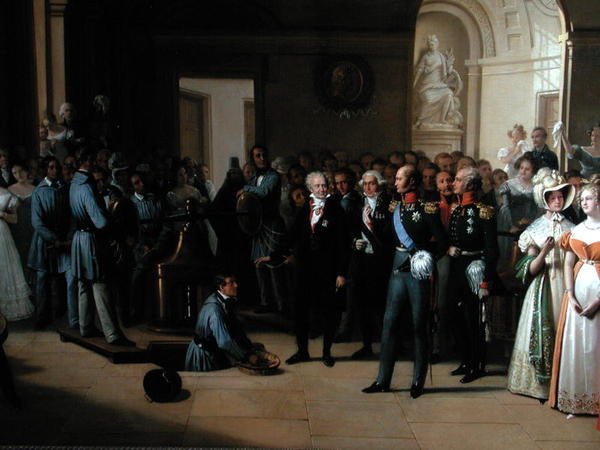Tsaari Aleksanteri I (1777-1825) vierailee Pariisin Hotel de La Monnaiessa 25. toukokuuta 1814 tekijältä Edouard Pingret