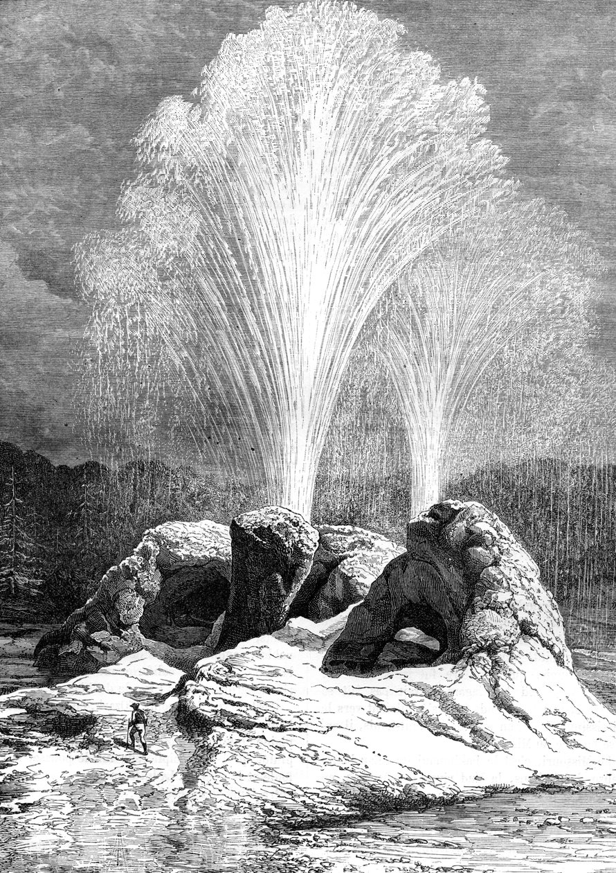 Geysir, USA, 1800-luku. tekijältä Edouard Riou