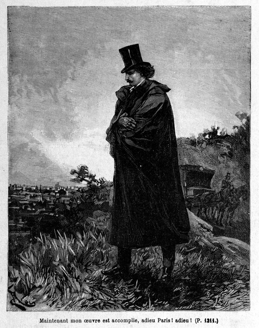 Edmond Dantes, Monte-Criston kreivi lähtee Pariisista - Kaiverrus Riou, Alexandre Dumasin "" La Comte de Monte-Cristo" -kirjoituksessa, Rouff & Cie tekijältä Edouard Riou