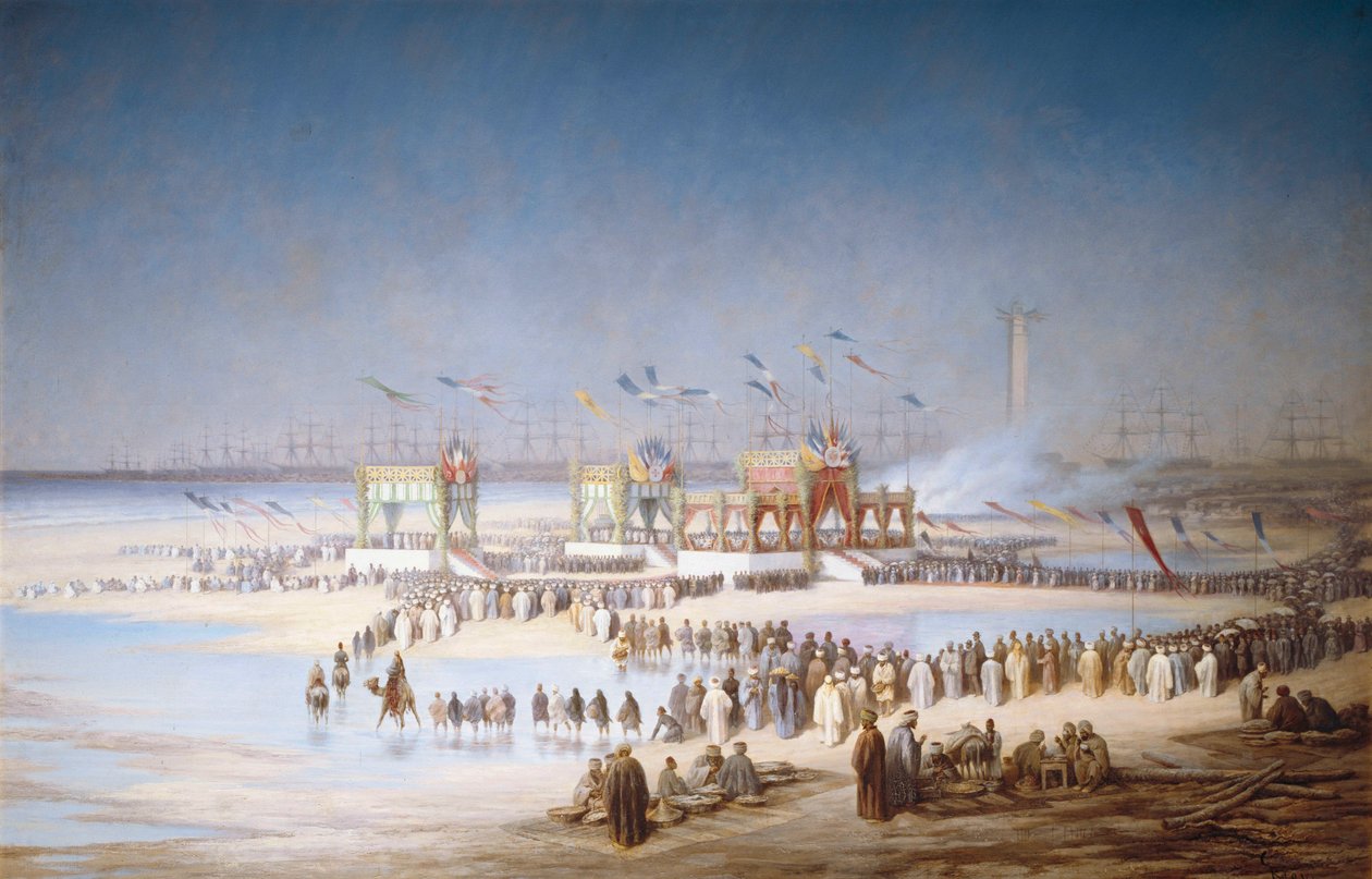 Suezin kanavan avajaisseremonia Port-Saidissa, 17. marraskuuta 1869, 1869. tekijältä Edouard Riou