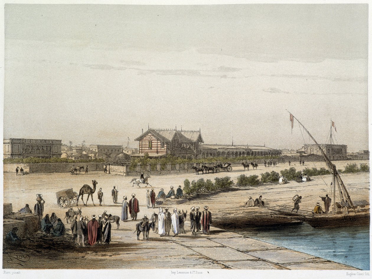 Kohtaus ja näkymä kanavasta G. Nicolen Suezin kanavan avajaisissa. 1869 tekijältä Edouard Riou