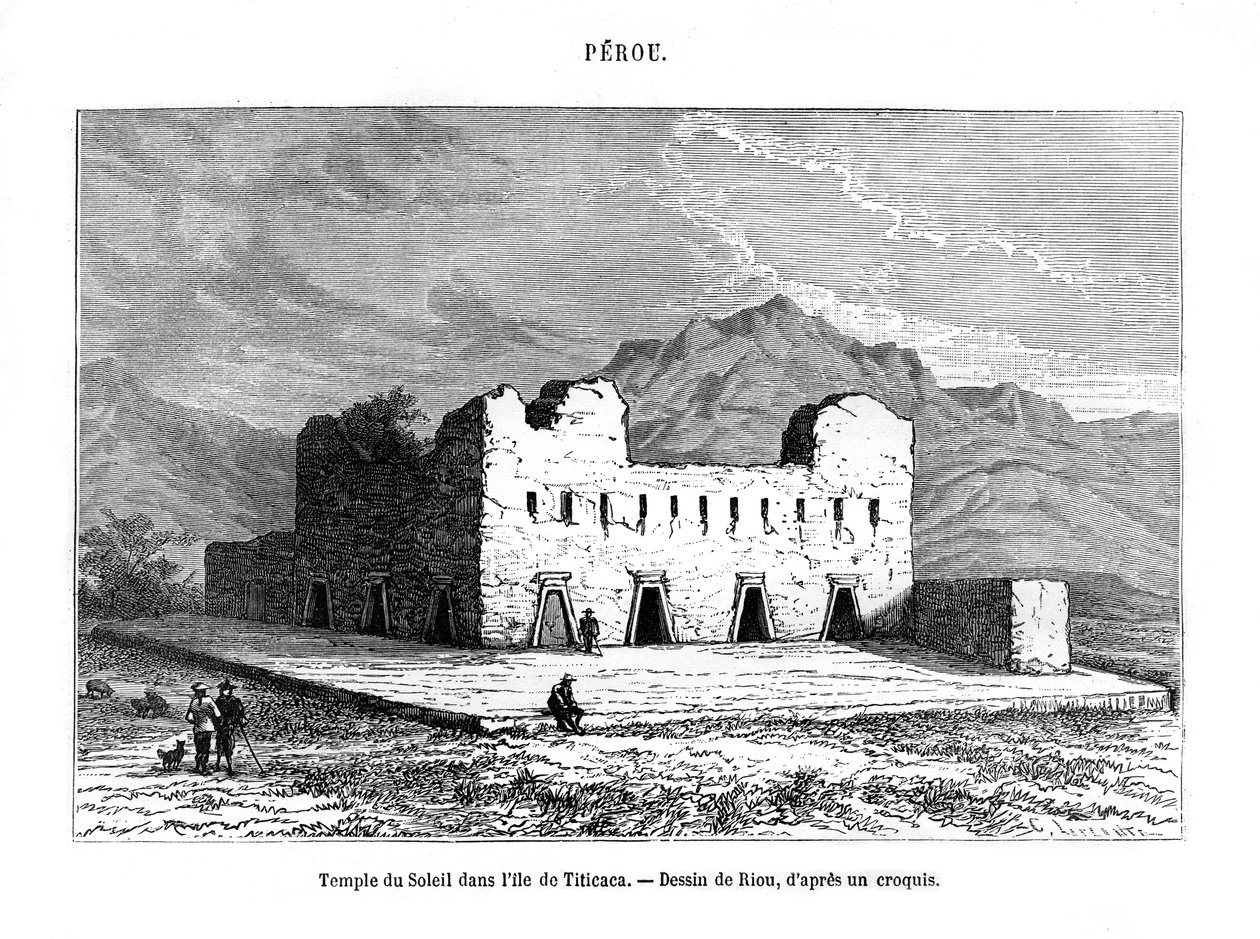 Auringon temppeli Titicacan saarella Perussa, 1800-luku tekijältä Edouard Riou