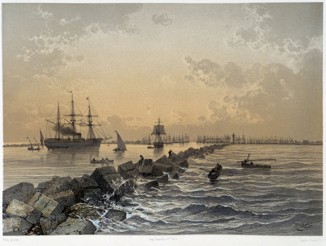 Näkymä kanavalle G. Nicolen Canal de suezin avajaisissa. 1869 tekijältä Edouard Riou