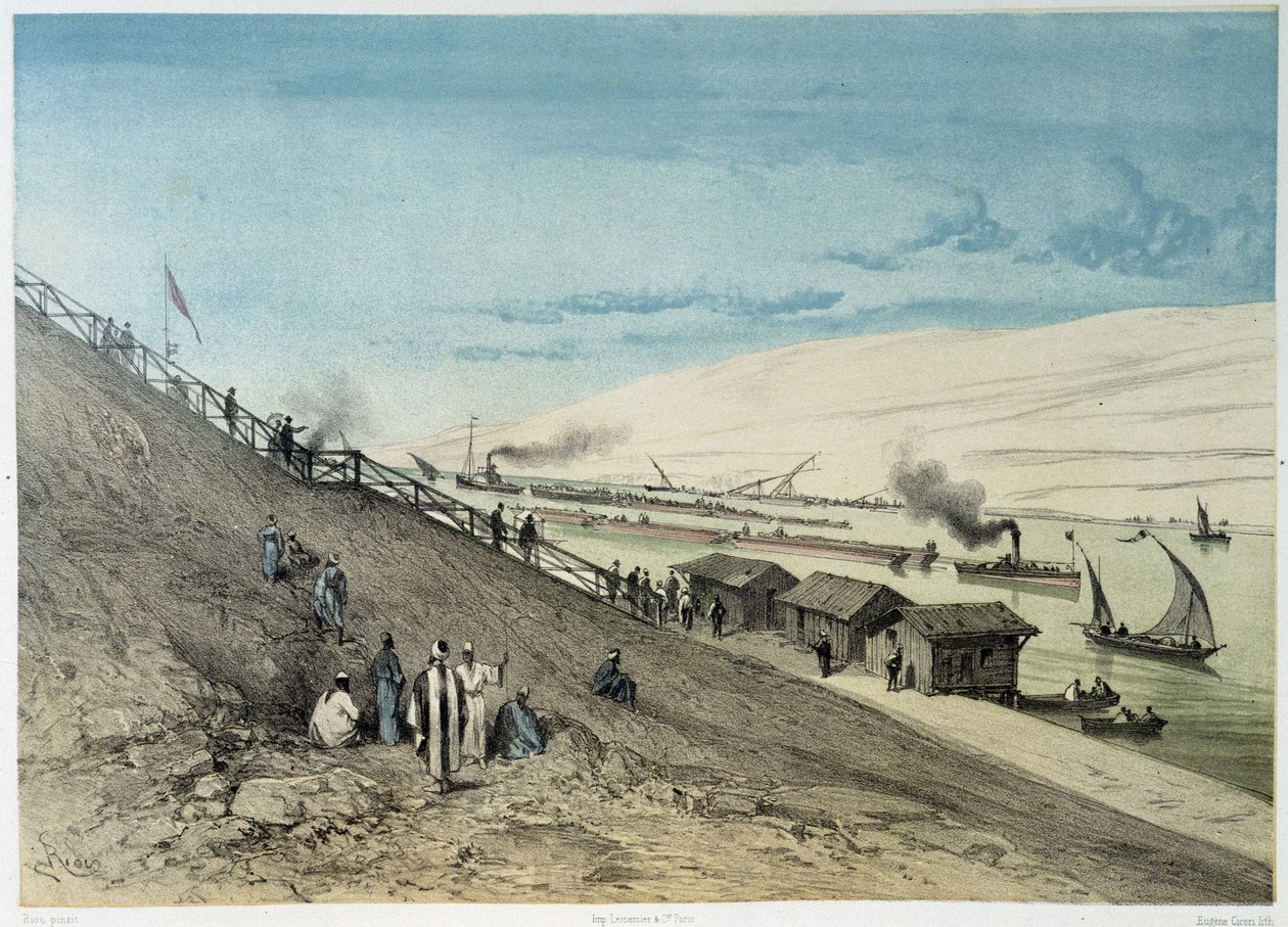Näkymä kanavasta G. Nicolen Suezin kanavan avajaisissa. 1869 tekijältä Edouard Riou