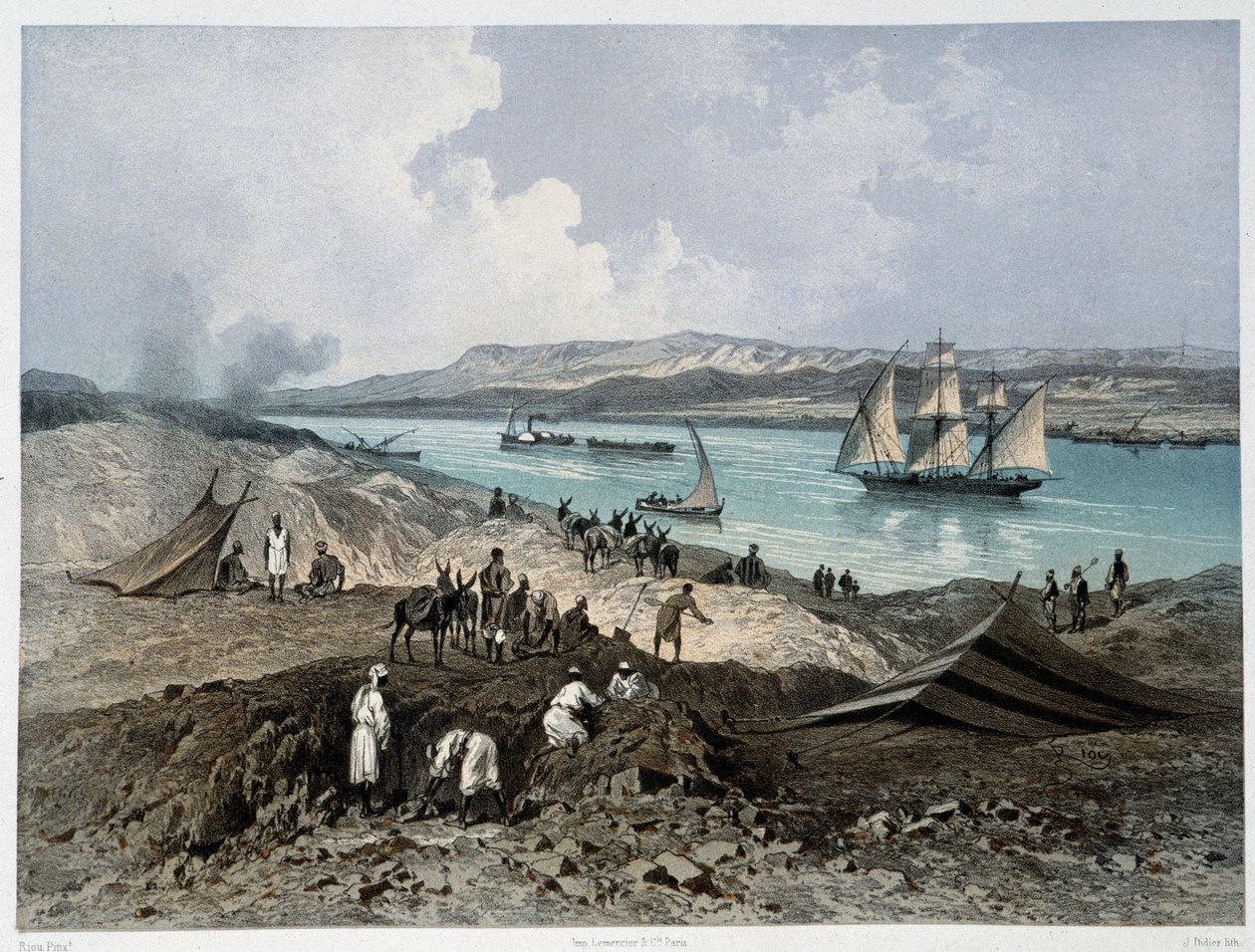Näkymä kanavasta G. Nicolen Suezin kanavan avajaisissa. 1869 tekijältä Edouard Riou
