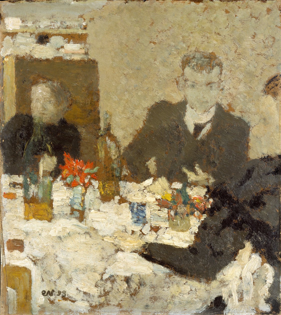 Pöydän ääressä, 1893 (öljy kartongille) tekijältä Edouard Vuillard