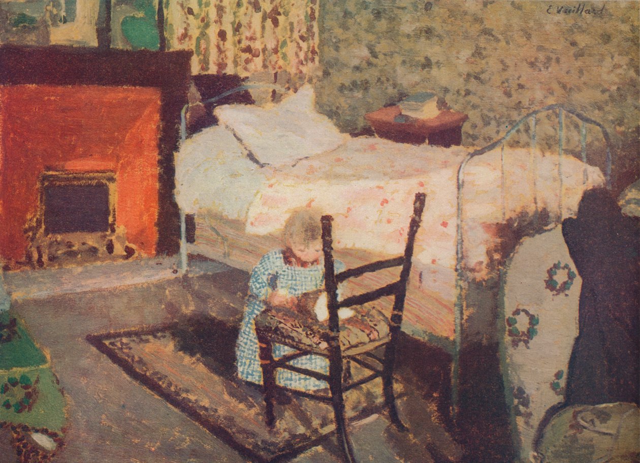 Lapsi leikkii: Annette Roussel puisen tuolin edessä, c1900, c1932 tekijältä Edouard Vuillard