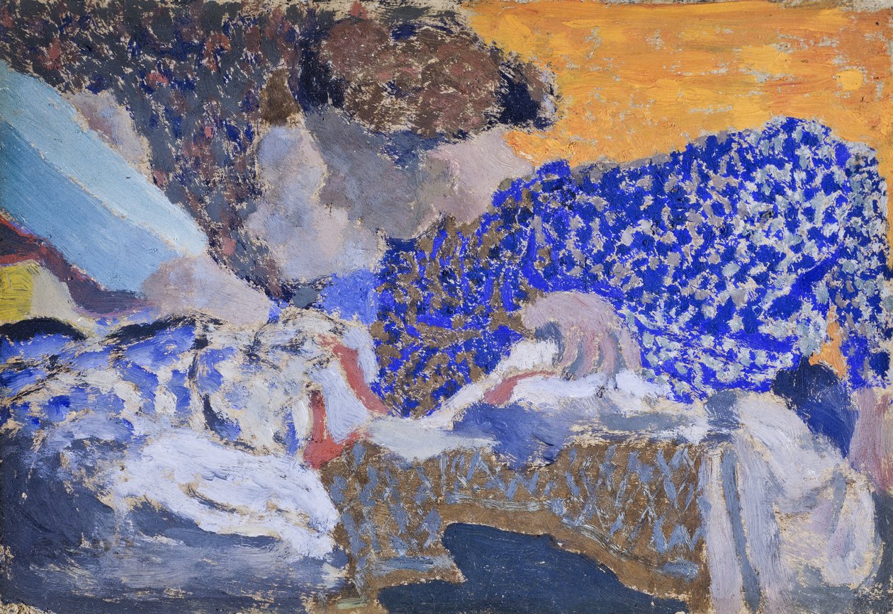 Kaksi työntekijää ompeluhuoneessa tekijältä Edouard Vuillard