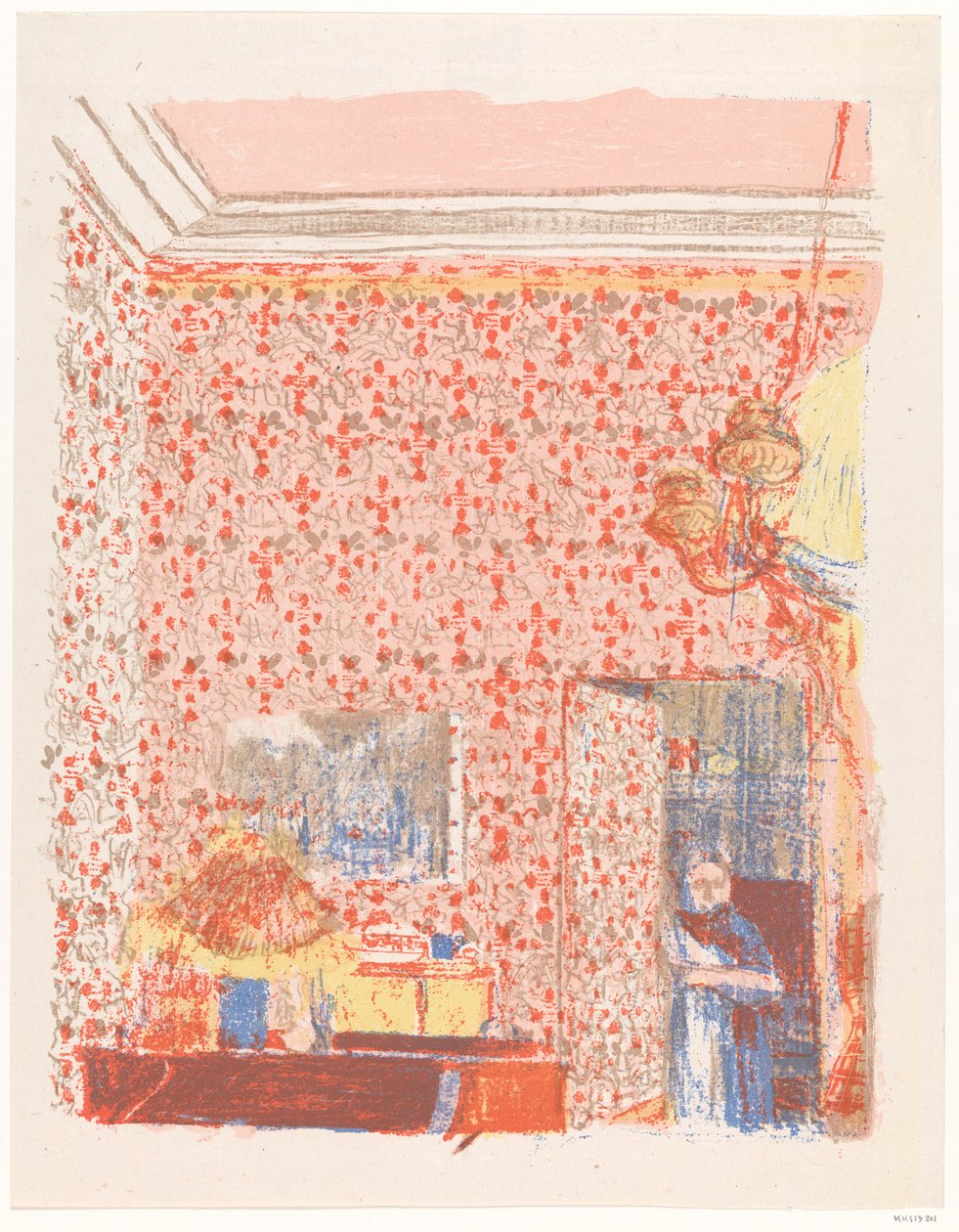 Sisustus vaaleanpunaisilla verhoilla I tekijältä Edouard Vuillard