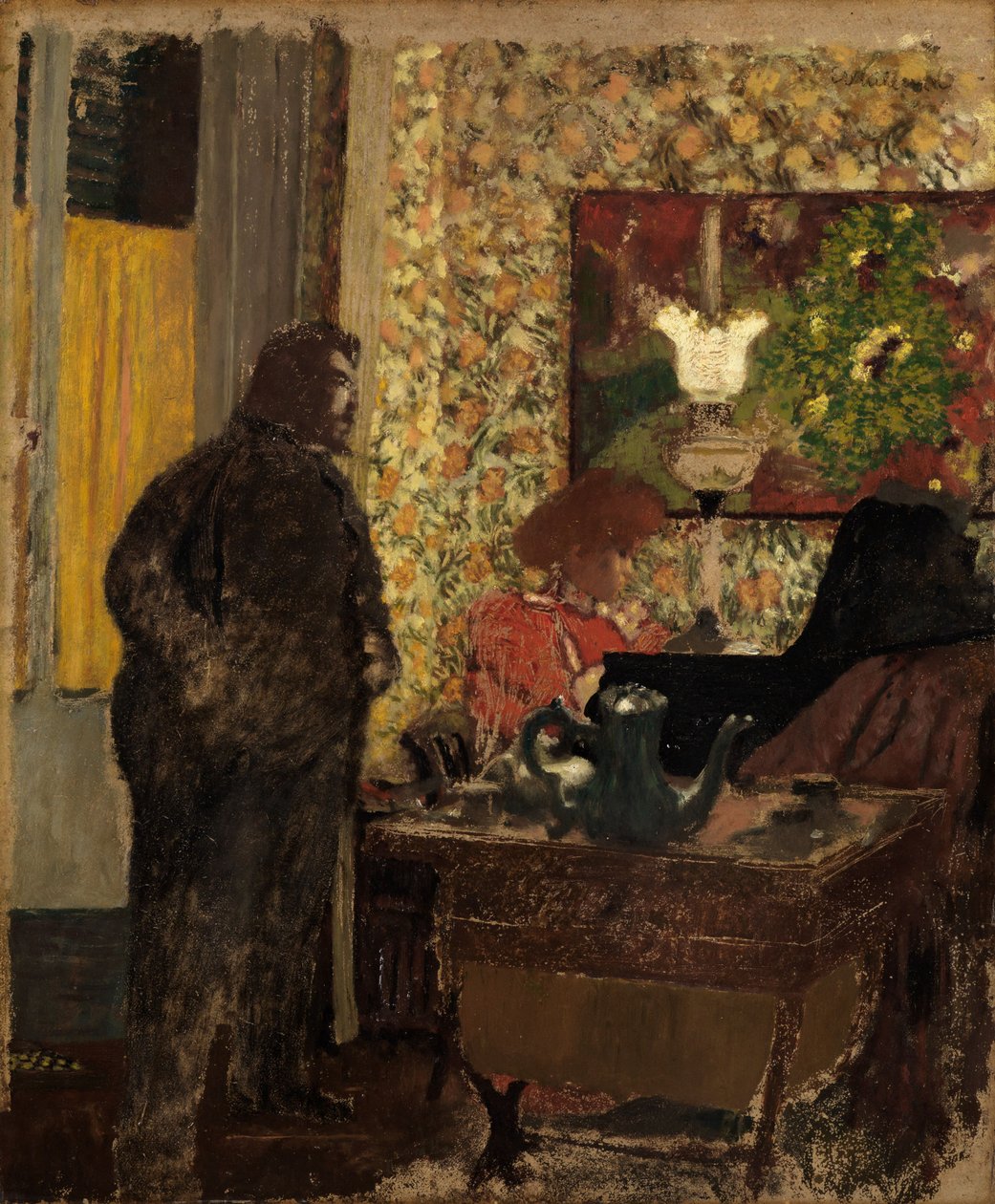 Sisäkuva, jossa Misia Natanson on pianon ääressä tekijältä Edouard Vuillard