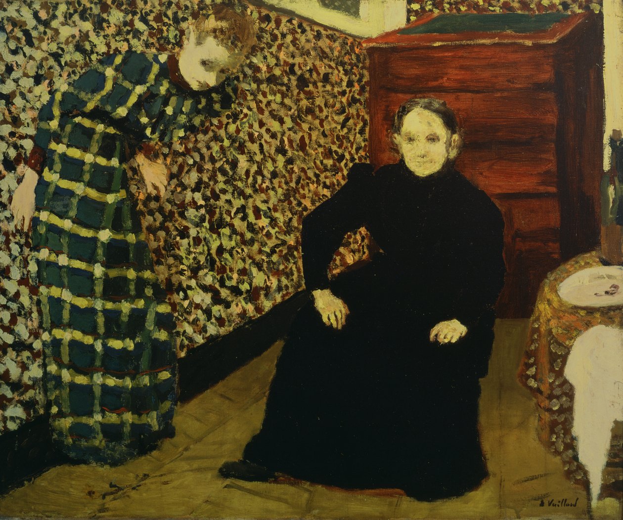 Sisustus, taiteilijan äiti ja sisar, 1893 tekijältä Edouard Vuillard
