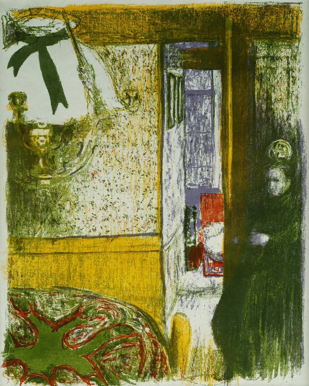 Sisustus riippuvalaisimella, maisemista ja sisätiloista; Interieur a la Suspension, Paysages et Interieurs, 1899 tekijältä Edouard Vuillard