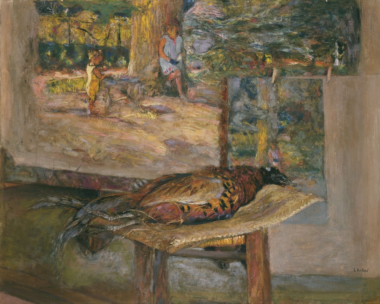 Sisustus, jossa on maalauksia ja fasaani, 1928 (tempera ja pastelli kankaalle) tekijältä Edouard Vuillard