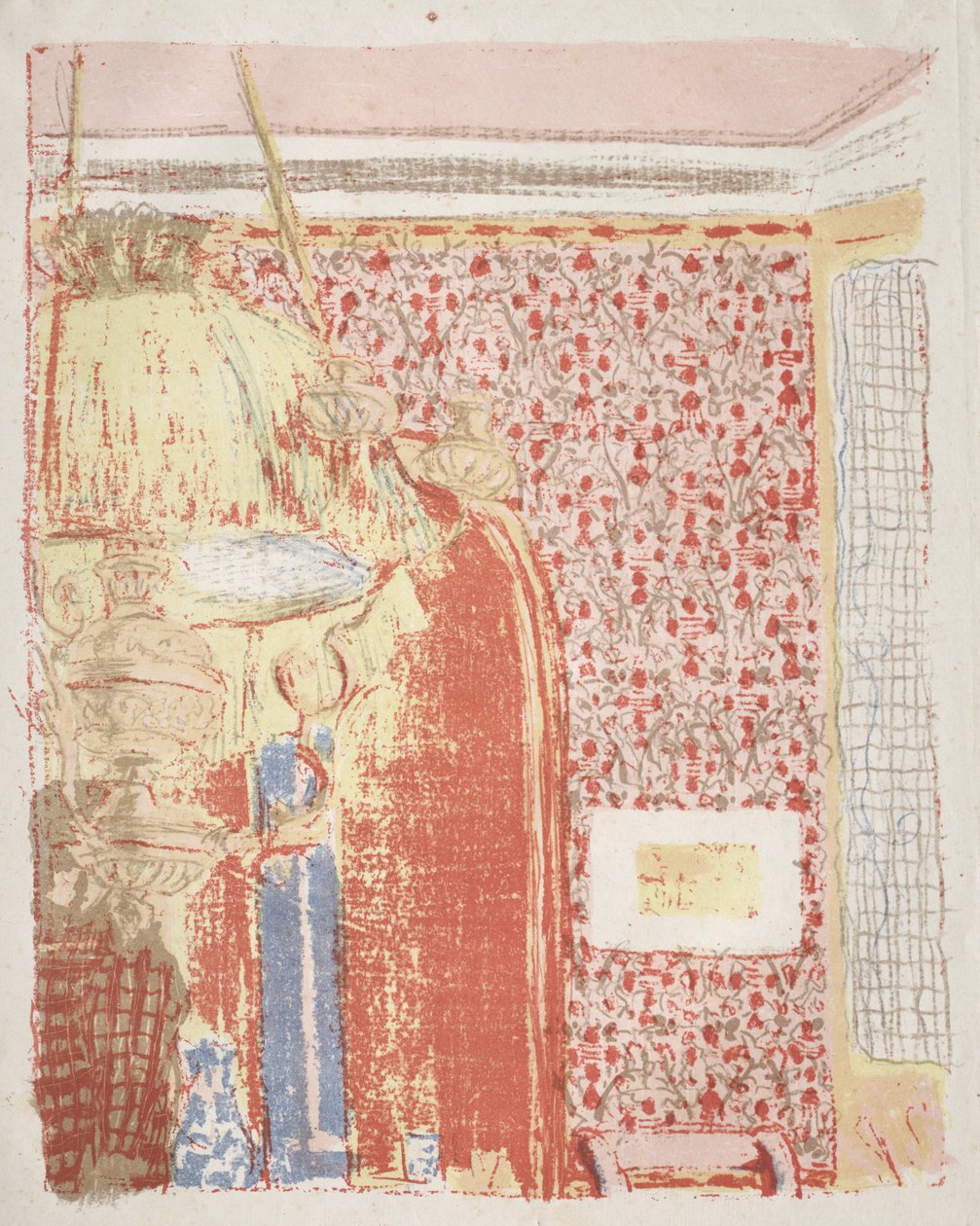 Sisustus vaaleanpunaisella tapetilla II tekijältä Edouard Vuillard