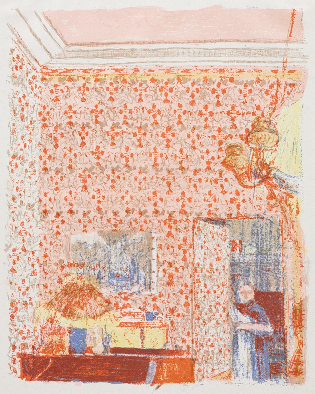 Sisustus vaaleanpunaisella tapetilla I tekijältä Edouard Vuillard