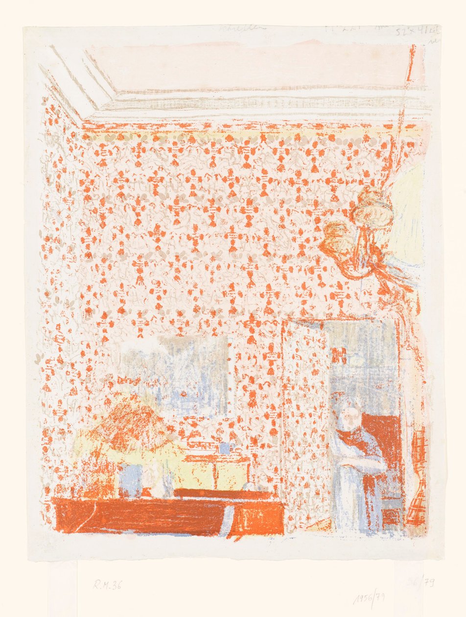 Sisustus vaaleanpunaisella tapetilla I tekijältä Edouard Vuillard
