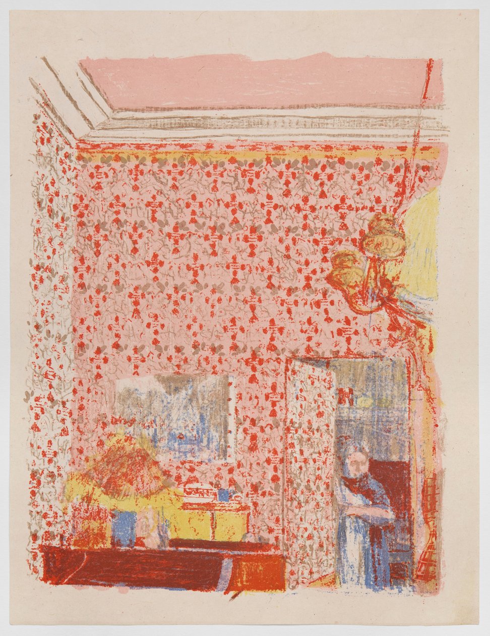 Innenraum mit rosa Tapete I, aus der Serie „Landschaften und Innenräume“ tekijältä Edouard Vuillard