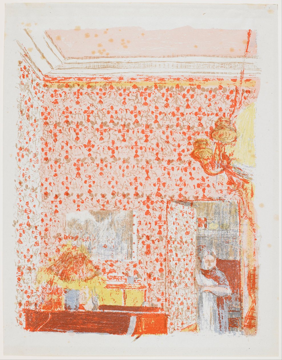 Sisustus vaaleanpunaisilla verhoilla I tekijältä Edouard Vuillard