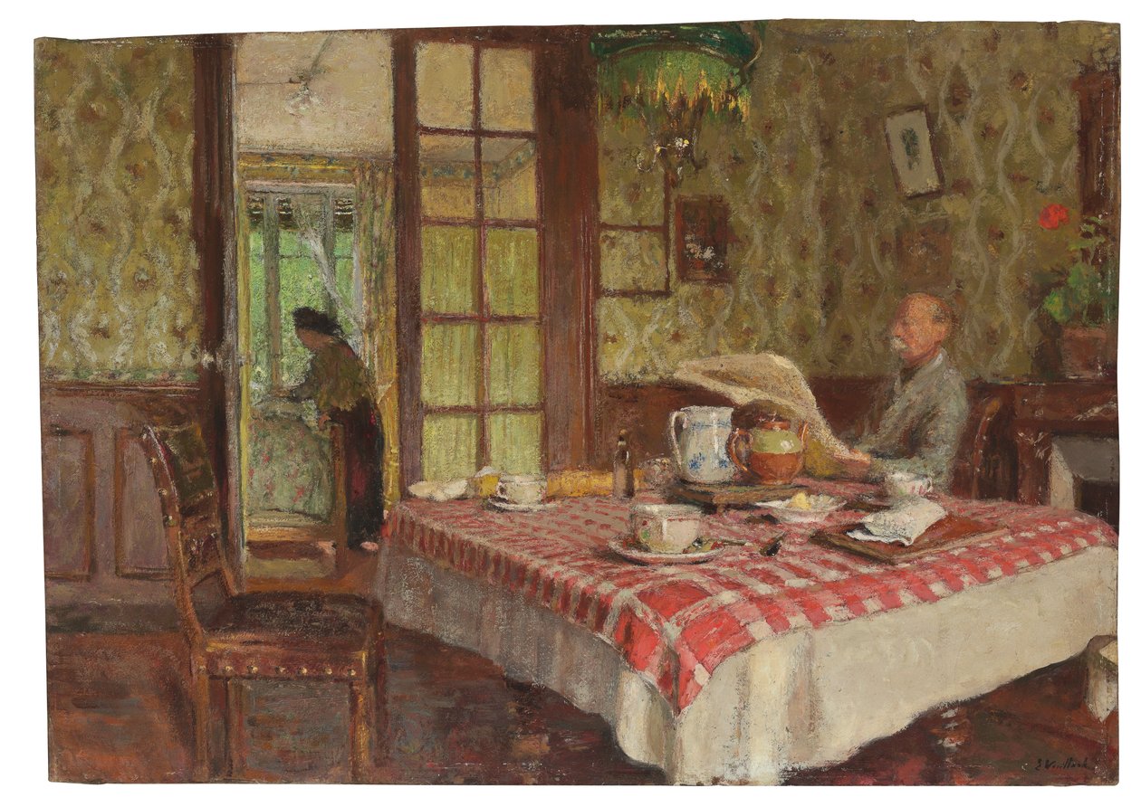 Lukeminen ruokasalissa, Vaucresson, 1924 tekijältä Edouard Vuillard