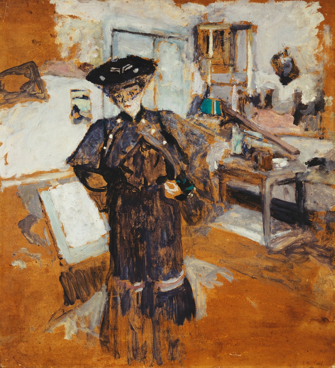 Lady in the Veil, kädet lantiolla; Nainen hunnulla, kädet lantiolla, n. 1902-03 tekijältä Edouard Vuillard