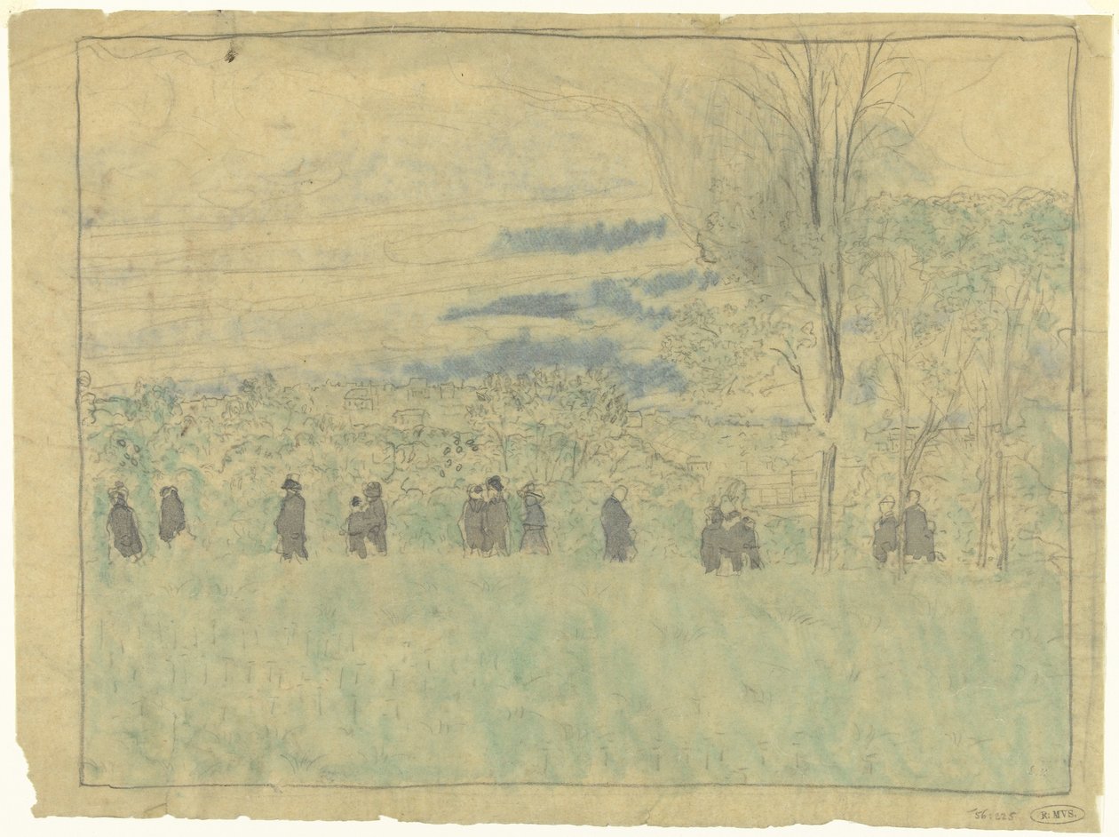 Maisema kävelijöiden kanssa: hautajaiskulkue (?) tekijältä Edouard Vuillard