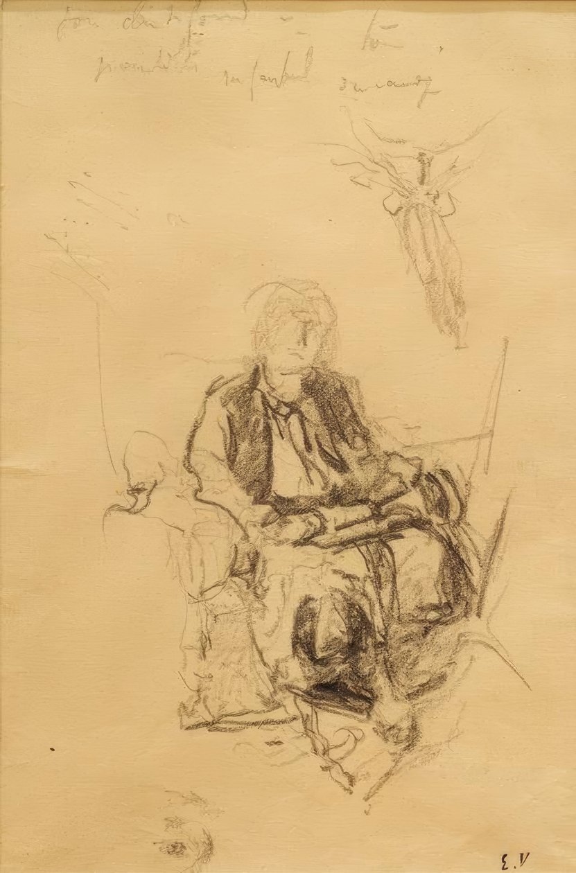 Madame Bénard assise avec étúde dessinée de son foulard tekijältä Edouard Vuillard