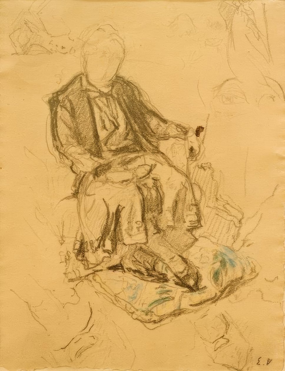 Madame Bénard assise, pieds posés sur un coussin tekijältä Edouard Vuillard