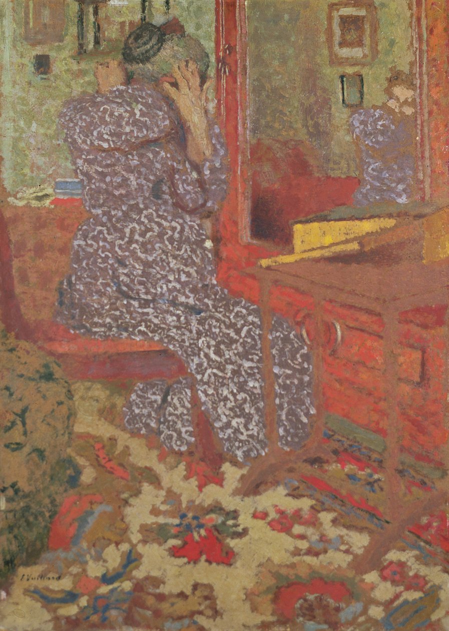 Madame Vuillard järjestää hiuksiaan, 1900 (taulu) tekijältä Edouard Vuillard